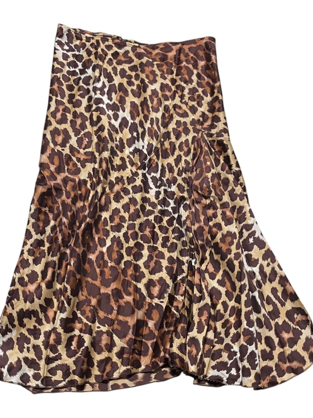 Y2K 100% Silk Leopard Skirt 2 A-Line Satin Asymmetrical Knee Length Animal Print